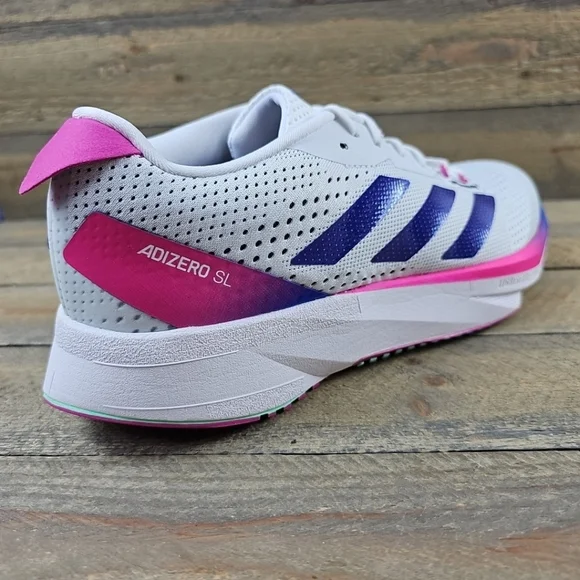 adidas Adizero SL Men's Running Shoes White/Lucid Blue/Fuschia - Picture 9 of 12